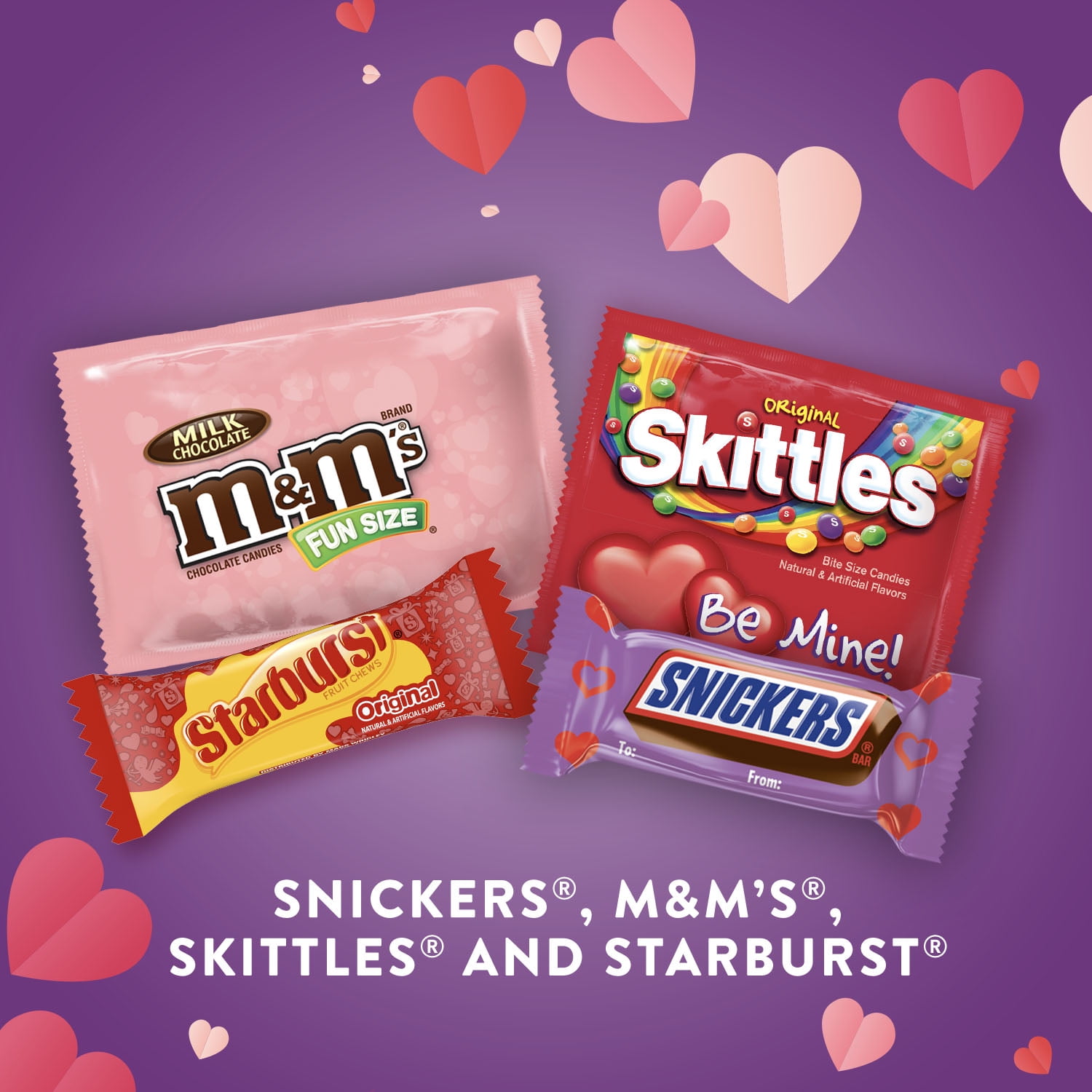 M&M's, Snickers, Skittles & Starburst Assorted Valentine's Day Chocolate & Chewy Candy, 52 Pieces Bag - Walmart.com M&M's, Snickers, Skittles & Starburst Assorted Valentine's Day Chocolate & Chewy Candy, 52 Pieces Bag - Walmart.com