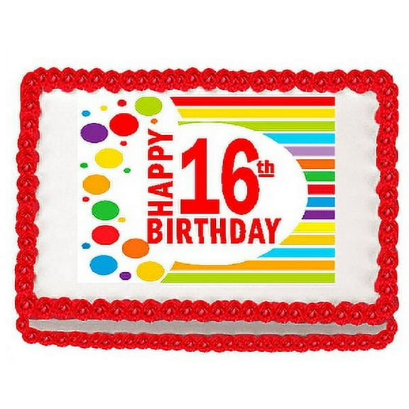 Happy 16th Birthday Edible PEEL N STICK Frosting Photo Image Cake Decoration Topper