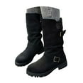 thumbnail image 3 of YLYL Womens Mid Calf Boots Round Toe Suede Slouchy Warm Fashion Casual Winter Combat Shoes with Buckle Strap, 3 of 9