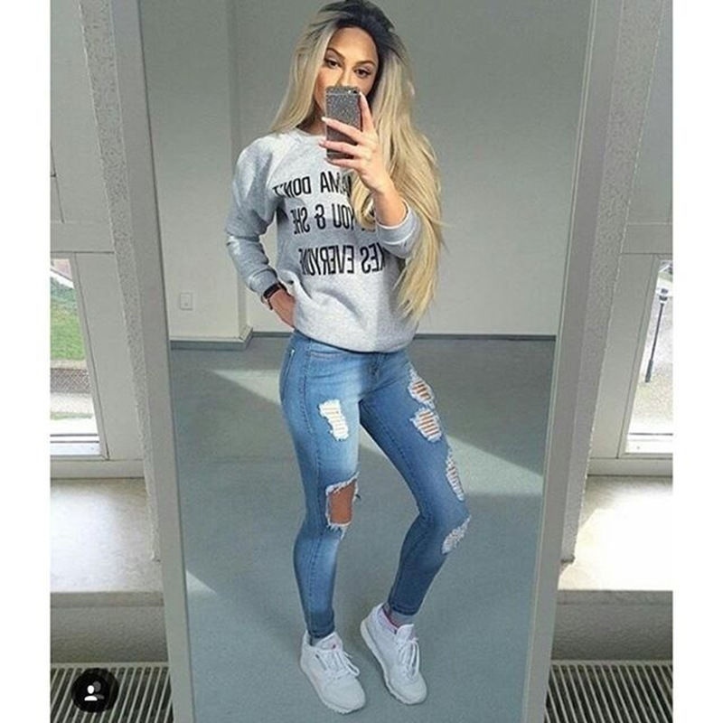 Fashion Dark Blue Sexy Women Ripped 