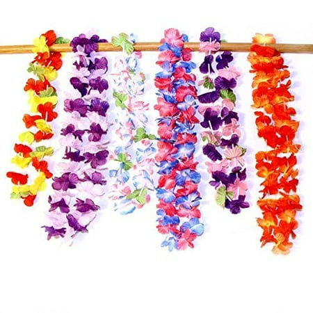 dazzling toys Ruffle Hawaiian Flower Leis - Silk 24 Pack - 2 Dozen Assorted Flower Necklace Luau Party Supplies for Holiday Events | Bat Mitzvah | Birthday | Graduation | Family Vacations