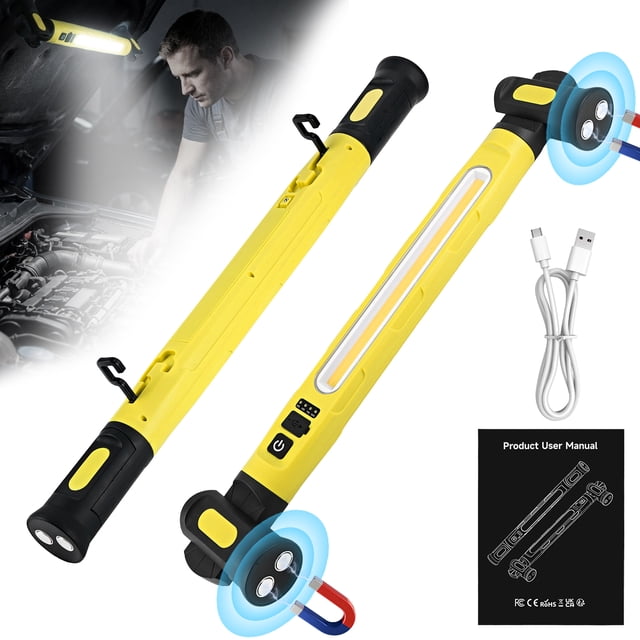 Kidsjoy LED Under Hood Work Light Bar, 3000LM Magnetic Rechargeable, 5200mAh Cordless for Auto Repair, Yellow