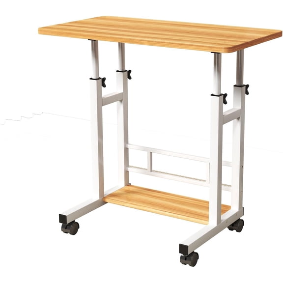 Mobile Standing Desk with Wheels, Adjustable Height Rolling Laptop Cart, Portable Computer Workstation for Home Office, 31.5 x 15.75 Inches,Walnut