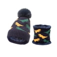 thumbnail image 1 of Gorro de punto de invierno para niños, bufanda, gorro de piel de dinosaurio jacquard de dos piezas con conjunto de aislamiento de terciopelo, 1 of 5