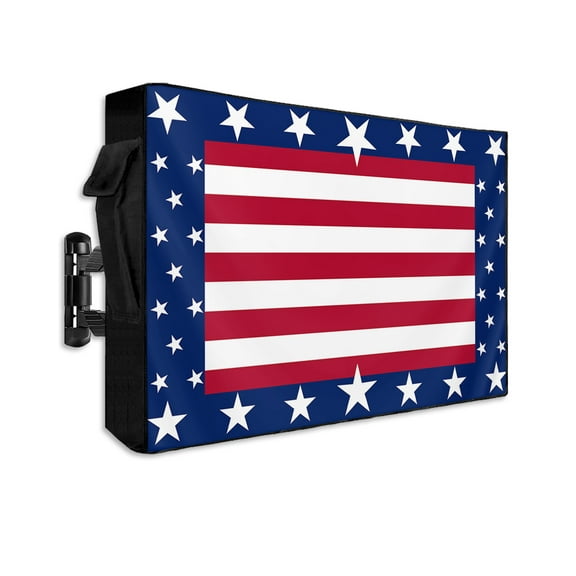 4th of July Red White Stripes Star Outdoor TV Cover 40 to 43 Inch Waterproof, Patriotic Independence Day 600D Oxford TV Covers with Zipper, Outside Flat TV Screen Protector 40"Wx25"Hx4.5"D