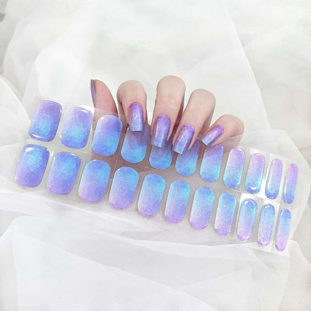 Pegatinas para uñas, paquete de 22 tiras de gel UV semirrígidas, kit de inicio de larga duración, tiras de esmalte de uñas en gel, pegatinas de uñas en gel para uñas de manos y pies (Blue Aurora, A)