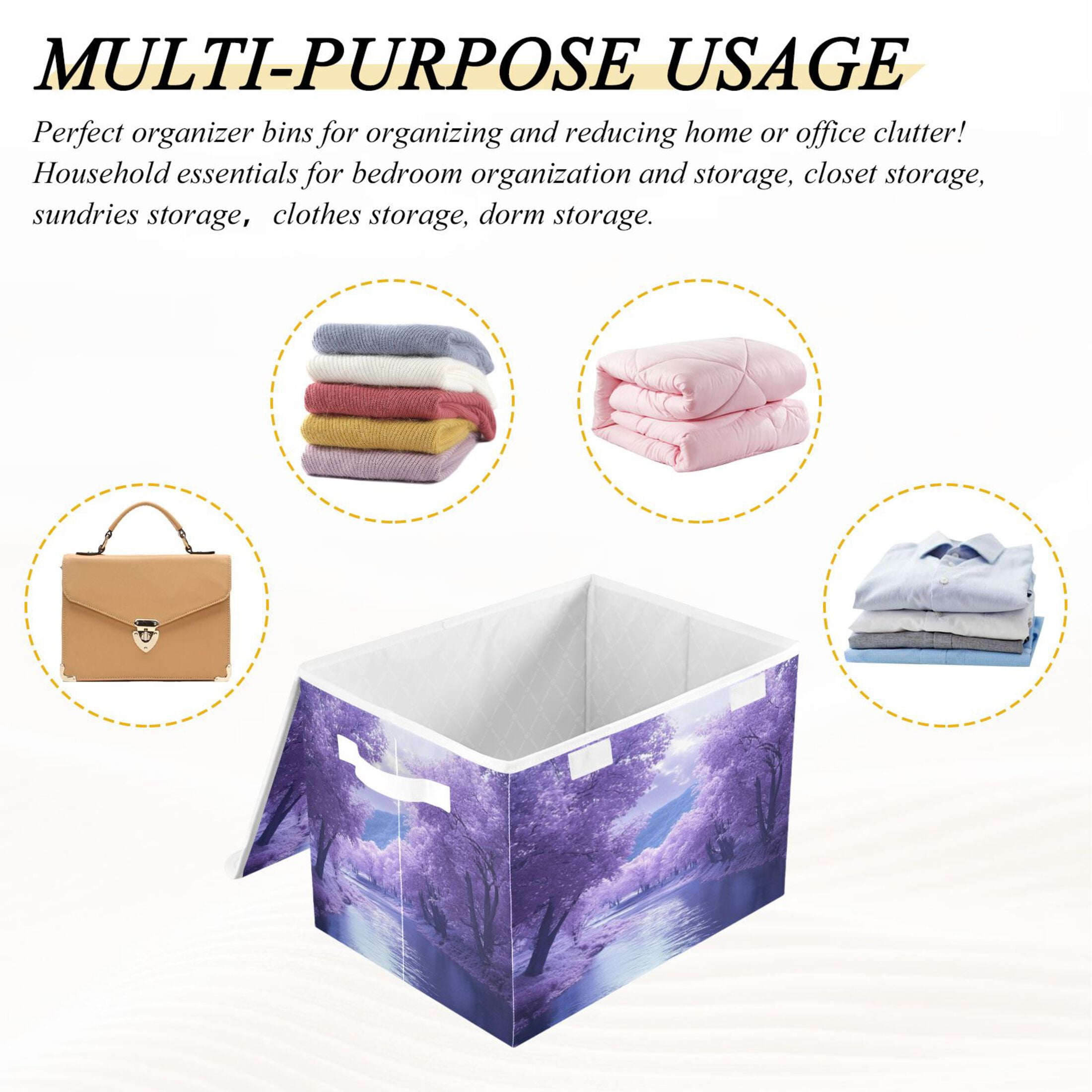 Storage Box With Lid 16.5x12.6x11.8In Foldable Stacked Household Storage Box Purple River Picture