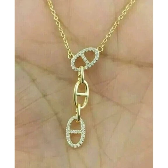 14K Yellow Gold Plated Women Pendant Necklace 1Ct Round Cut Simulated Diamond