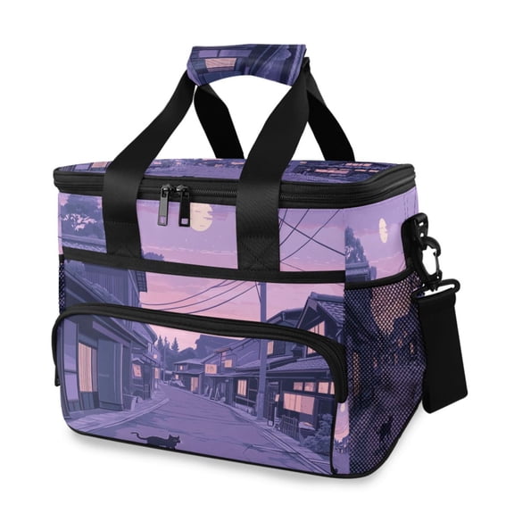 FORMRS Insulated Cooler Bag 24 Cans Capacity Soft Leakproof Lunch Box with Side Pockets, Black Cat Walking