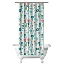 Modern Botanical Shower Curtain - Contemporary Floral and Leaf Pattern, 36x72 Inches