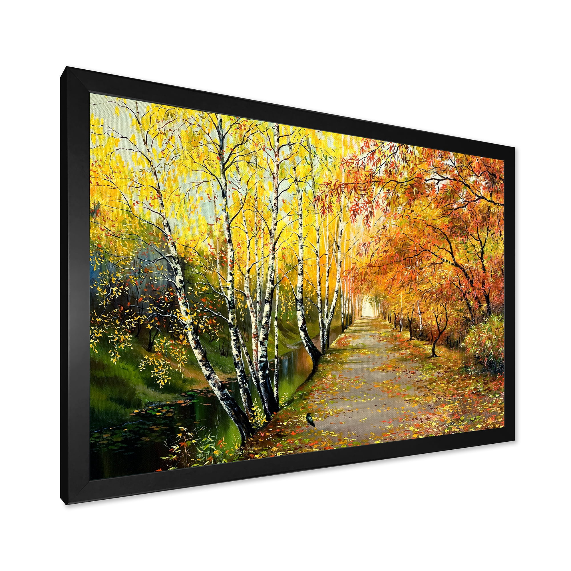 Designart 'Path Through The Autumn Woods Along River' Traditional Framed Art Print