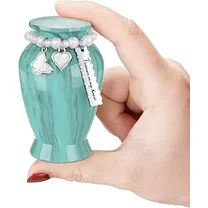 Small Urns for Human Ashes Keepsake 2.85 Inch Mini Cremation Urns for Mom Dad Aluminum Small Urns for Ashes Mini Keepsake Sharing Urns-Mint Green