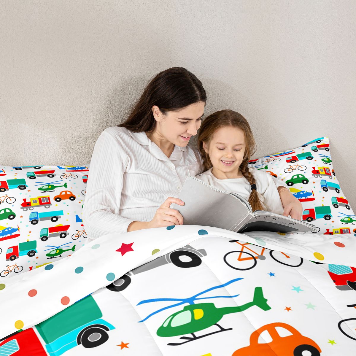 Manfei Colorful Cartoon Cars Bedding Comforter Set,Modern Aircraft Aitplane Twin Comforter Sets,Cute Multicolor Stars Bedding Set For Boys Girls,Super Cozy Room Decor Reversible,2pcs