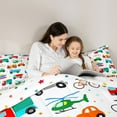 thumbnail image 4 of Manfei Colorful Cartoon Cars 7 Pieces Bedding Comforter Set,Modern Aircraft Aitplane Full Bedding Set,Cute Multicolor Stars Fitted Sheet Flat Sheet For Boys Girls,Super Cozy Room Decor Reversible, 4 of 8