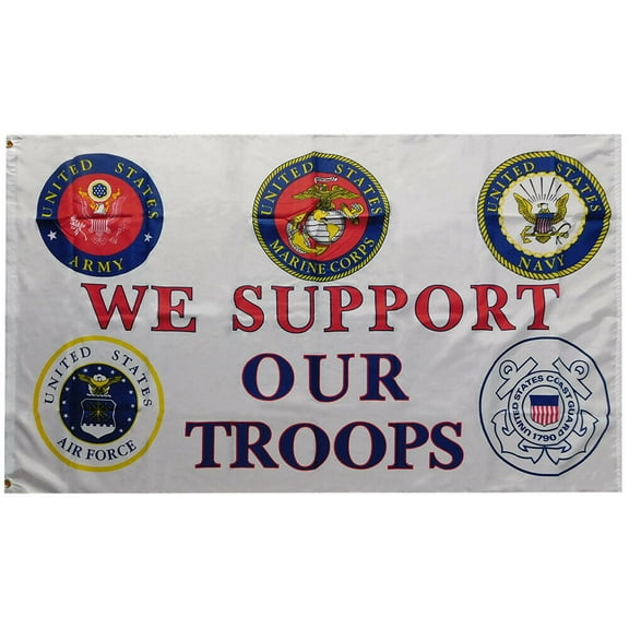 We Support Our Troops 5 Military Branches 100D 3x5 3'x5' Woven Poly Flag
