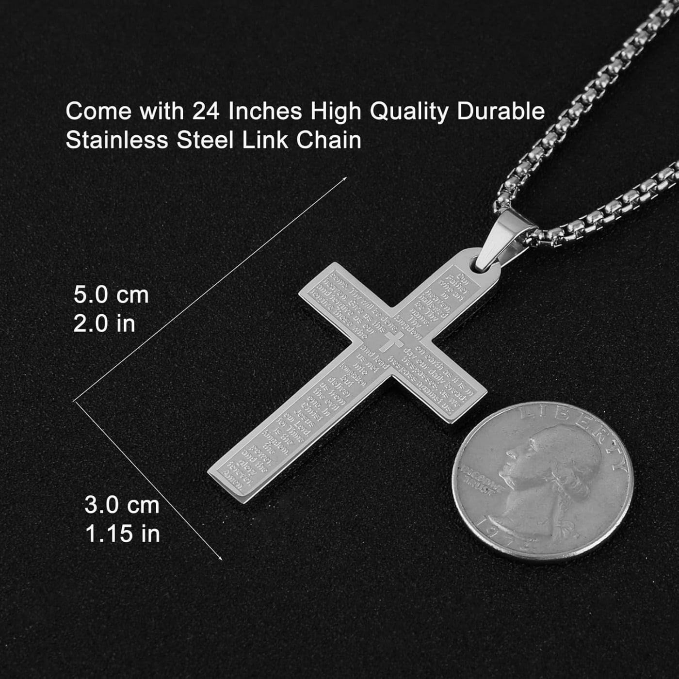 Celvieroot Stainless Steel Mens Womens Cross Necklace Lord's Prayer Pendant, 4 Colors Available