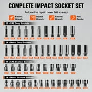 VEVOR Drive Impact Socket Set 1/4 - 55 Piece Deep & Shallow Socket Set SAE 5/32-9/16 and Metric 4-15mm - 6 Point CR-V Alloy Steel for Auto Repair - Easy-to-Read Size Markings - Storage Case