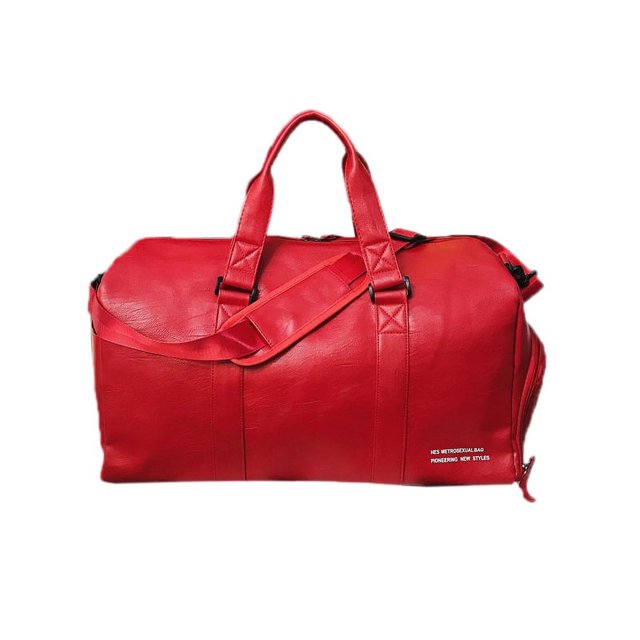 Bolso de viaje de lona para el fin de semana, bolso de noche, de piel sintética, para hombres, mujeres, gimnasio, deportes, trabajo, rojo, L