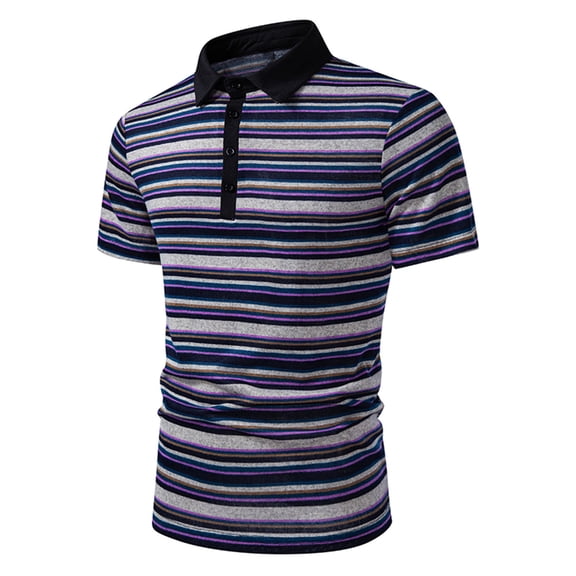 VgaVtl Mens Polo Shirt Summer Striped Short Sleeve Mens Shirts Button Everyday Outdoor Collared Slim Casual