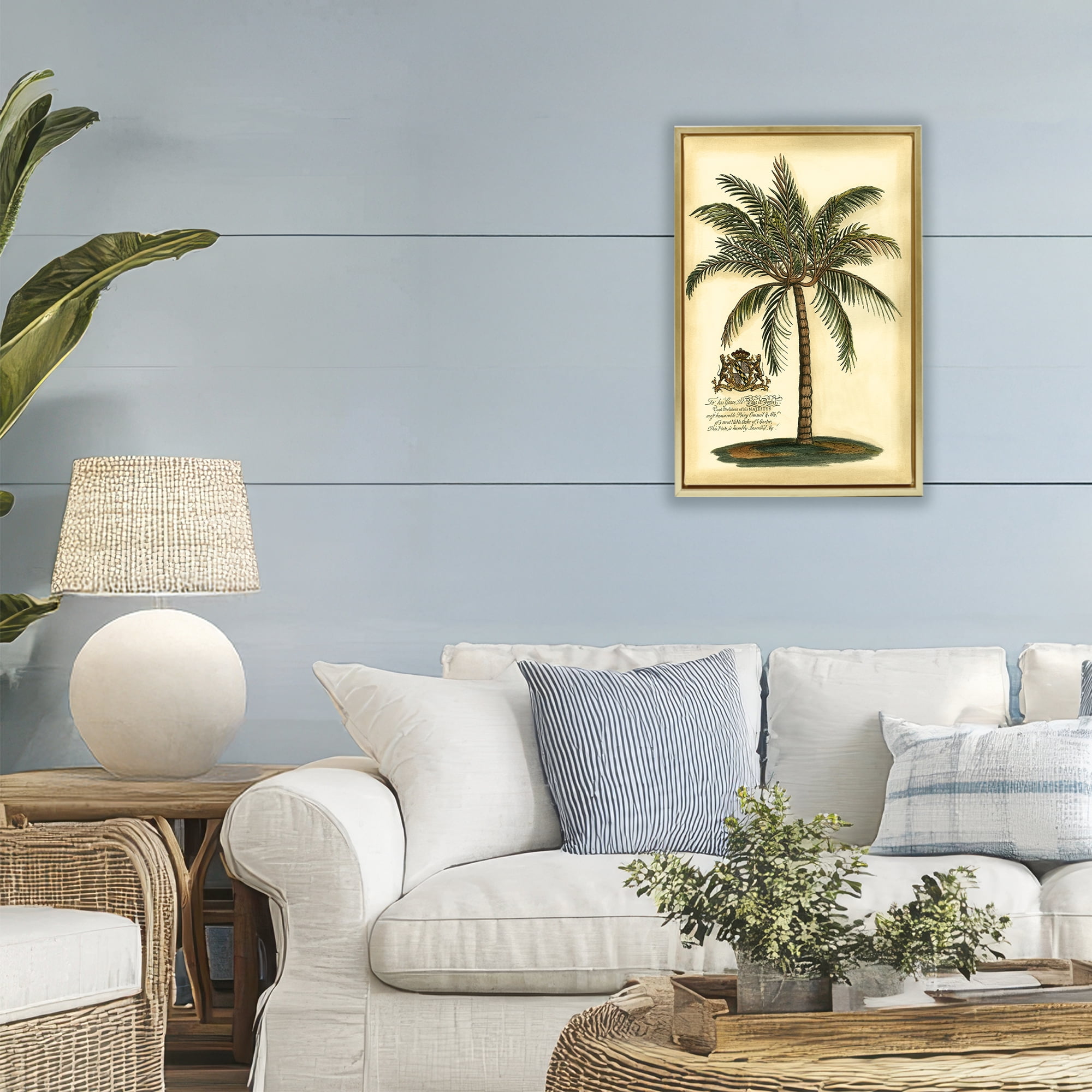 Stupell Industries British Colonial Palm Gold Framed Floater Canvas Wall Art, design by Vision Studio