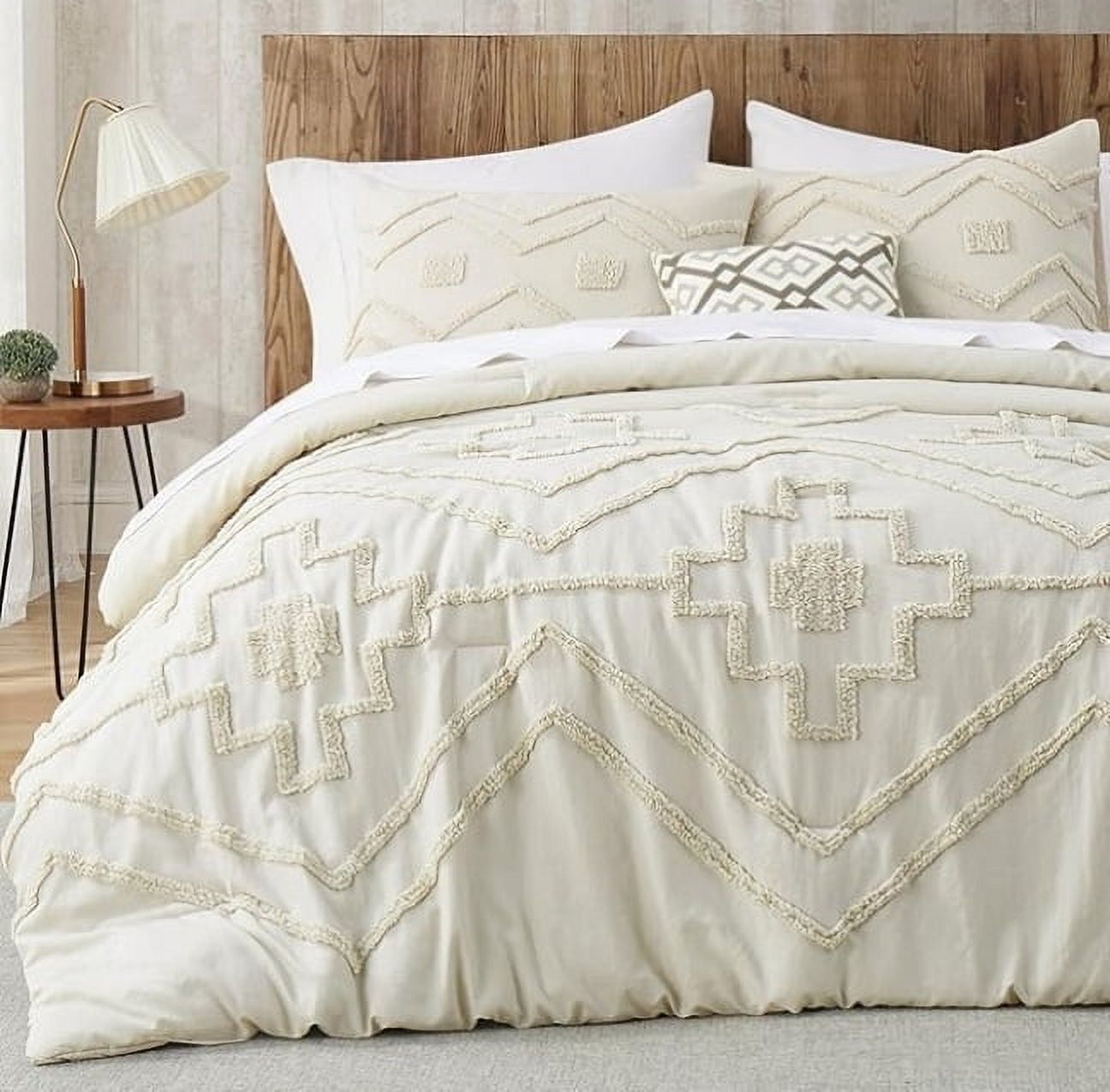 Pooja Handicrafts Beige Tufted Cotton Duvet Cover Set - 3-Piece, King