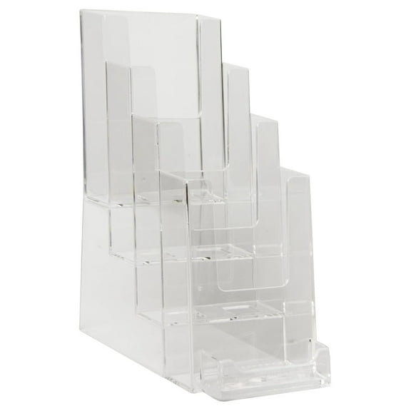 - LHF-P104 - Acrylic Slant Back 4 Tier Trifold Brochure Display w/ Business - Plastic Literature Holder for Flyers, Booklets, Bills, Mail, Letters, Cards, Pamphlets, Maps (2-Pack)