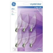 GE 75223 Decorative Light Bulb, Candle Shape, Candelabra Base, 25 Watt, 6-Pk. - Quantity 5