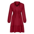 thumbnail image 4 of Annhoo Casual Dress for Women V Neck Drawstring Long Puff Sleeve Mini Dress Fall Ruffle Tiered Pleated Dresses, 4 of 6