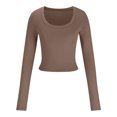 thumbnail image 4 of Timegard Going out Tops for Women Scoop Neck Long Sleeve Slim Tee Undershirts Casual Comfy Crop Tops, 4 of 7