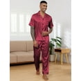 thumbnail image 4 of Silk Satin Pajama Sets for Men Short Sleeve Button-Down Pajamas for Men 2 Piece Men Silk Sleepwear Set Mens Satin Loungewear Sets with Long Pants, S-XXL, 4 of 14
