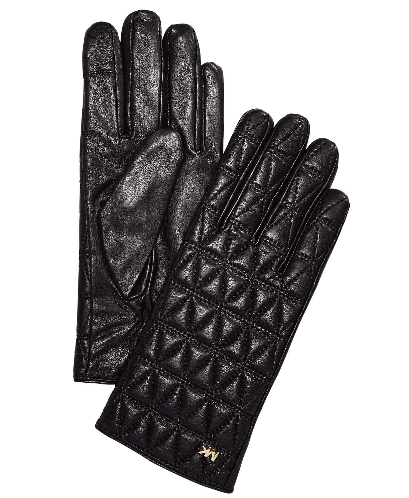 MICHAEL Michael Kors Women's Quilted Leather Gloves Black/Gold (Medium ...