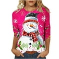 thumbnail image 2 of FcBaudy Hauts pour Femmes, Blouses & Chemises à Manches Longues Col Rond, Chemises pour Femmes Mode Décontractée Imprimé de Noël Col Rond T-shirt Manches 3/4 Blouse Femme Polyester Blouse, 2 of 5