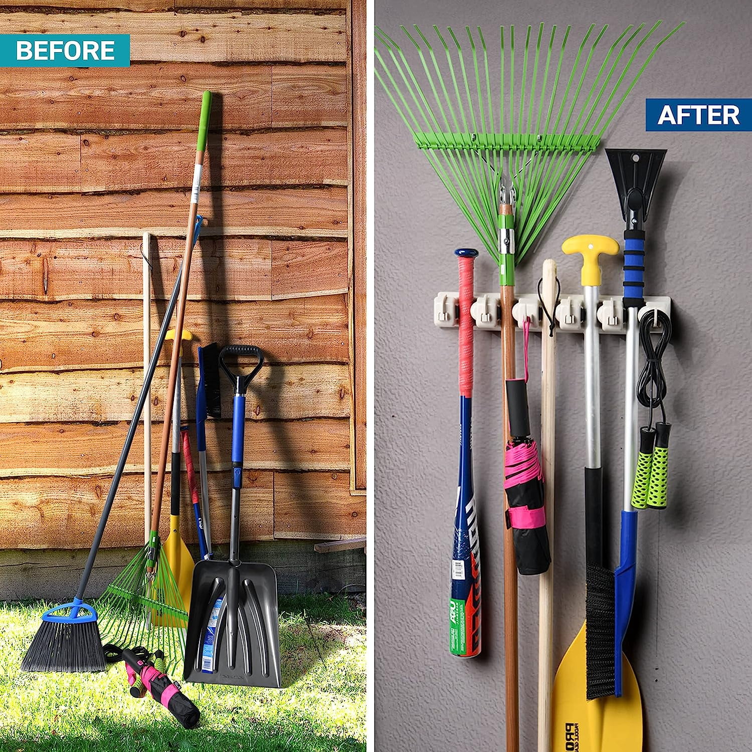 Sentryse Broom Holder Mop Hanger, Mop Holder Hanger 5 Position Home Kitchen Storage Broom Organizer Wall Mounted