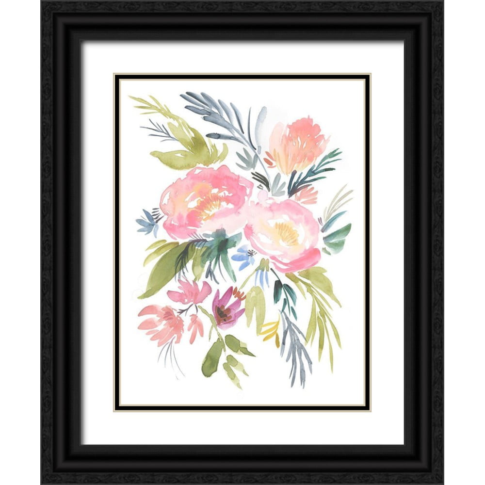 Goldberger Jennifer 19x24 Black Ornate Wood Framed with Double Matting Museum Art Print Titled - Pastel Floral Bouquet I