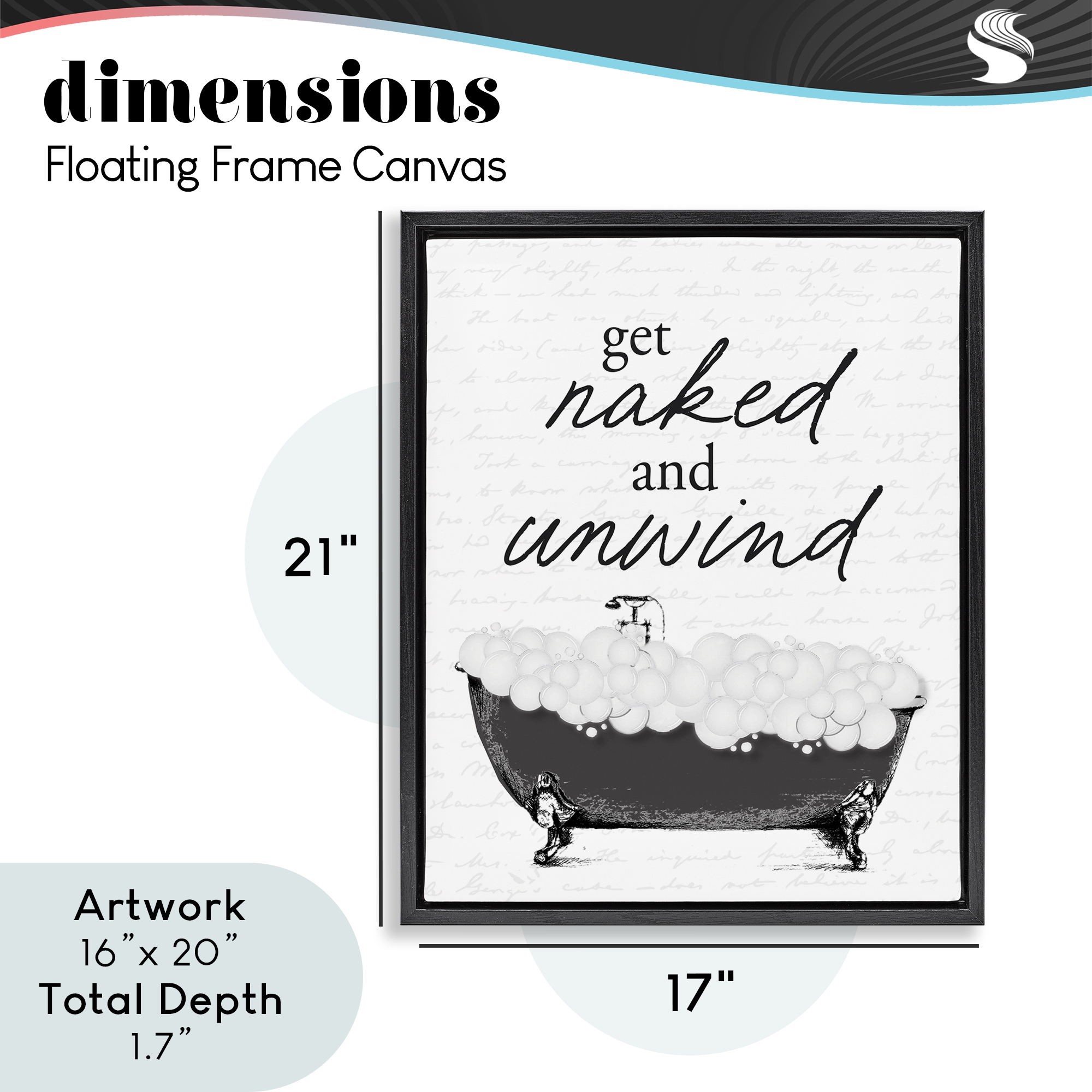 Unwind Bubble Bath Black Framed Floater Canvas Wall Art, design by Lettered and Lined