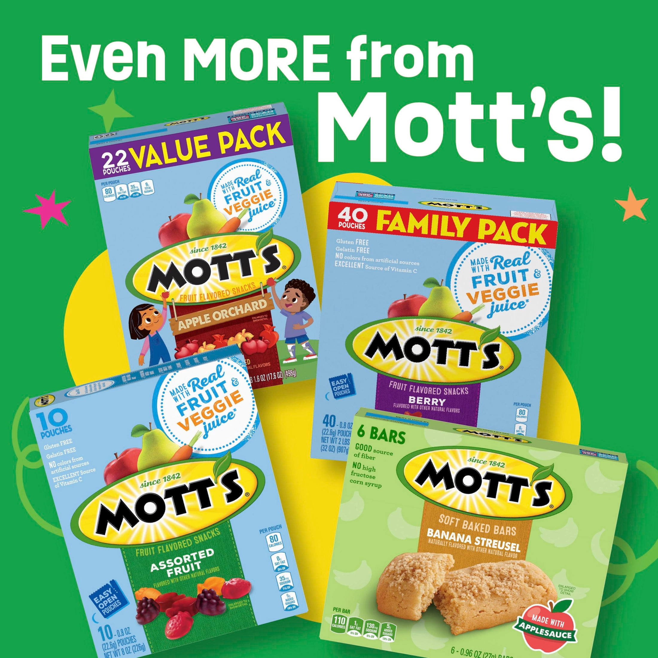 (4 pack) Mott's Soft Baked Bars, Berry, Made with Applesauce, 6 Count, 5.76 oz