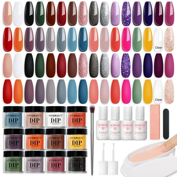 AZUREBEAUTY Dip Powder Nail Kit 32 Colors, All Season Color Series Nail Dipping Powder Starter Kit Dip System Essential Liquid and Dip Recycling Tray