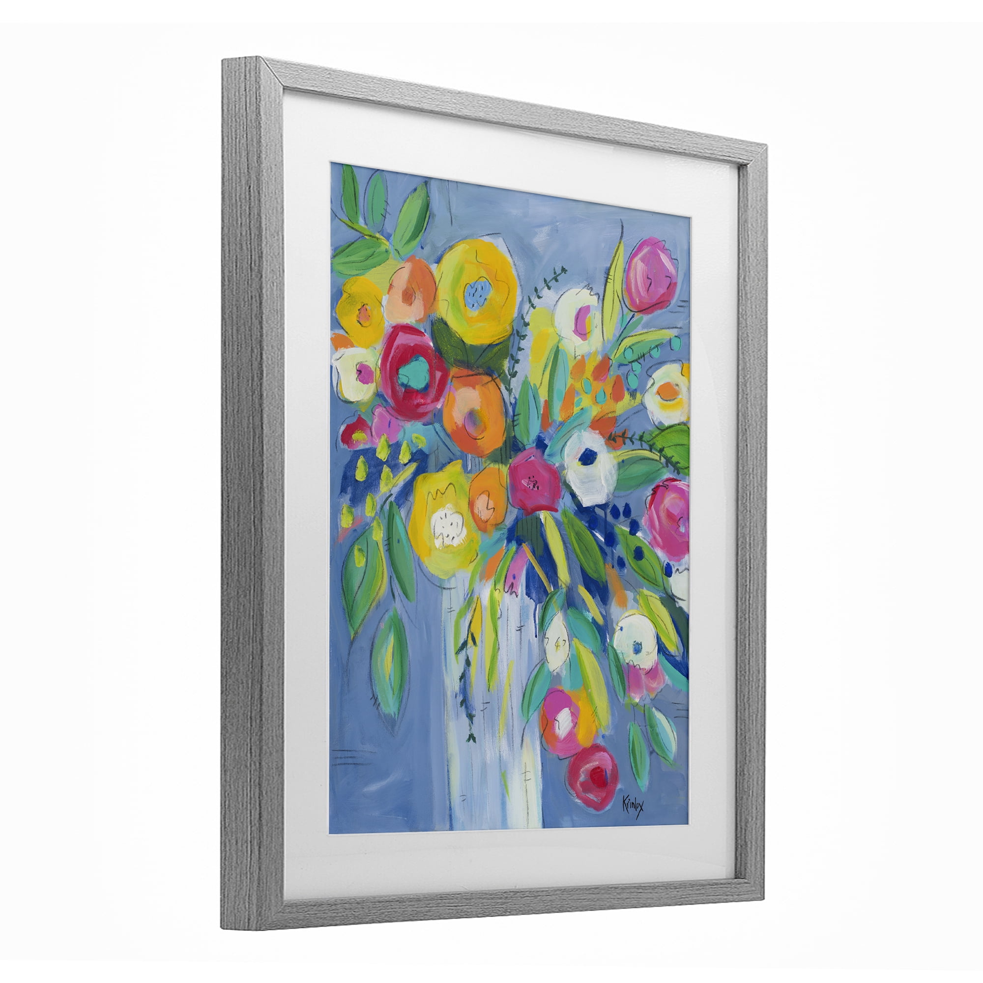 Stupell Industries Cheerful Blossom Energy Gray Framed Print Under Glass, design by Krinlox