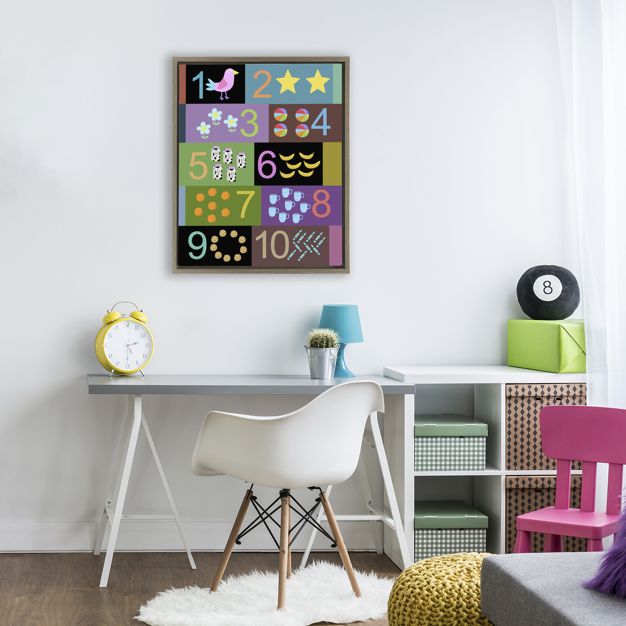 Learning To Count Chart Brown Framed Floater Canvas Wall Art, design by Carla Daly