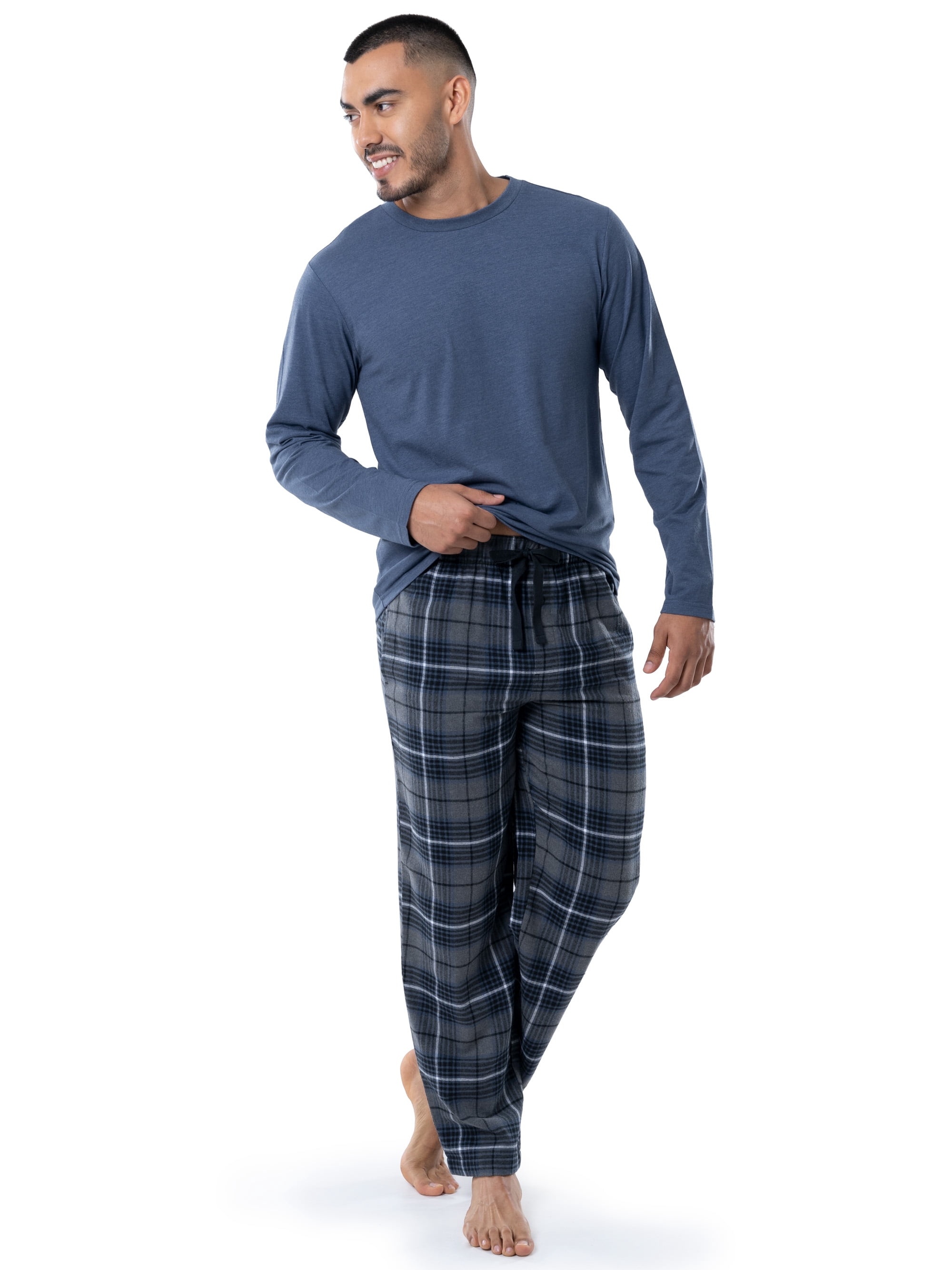 Fruit of the Loom Men's Jersey Knit Top and Flannel Pajama Pants Set, 2-Piece, Sizes S-5XL
