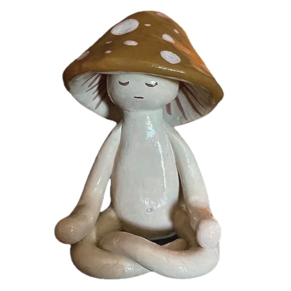 Yoga Mushroom Figurines, Cute Mushroom Decor Accent for Desktop, Bookshelf, Shelf, Home, Fairy Garden, Meditation Statues, Gift for Women