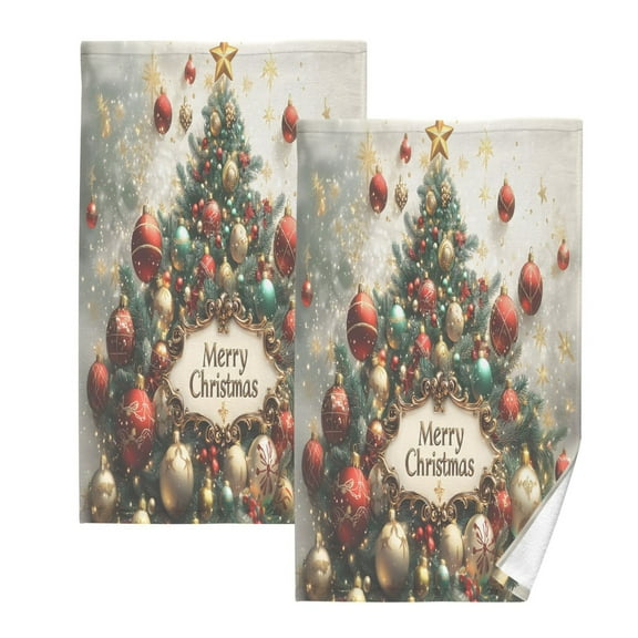 joogoo 2 PCs Hand Towels Sets Merry Christmas Tree Cotton Face Towel Bathroom Decorative