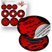Decal Style Vinyl Skin Wrap 3 Pack for PopSockets Oriental Dragon Red on Black (POPSOCKET NOT INCLUDED) by WraptorSkinz