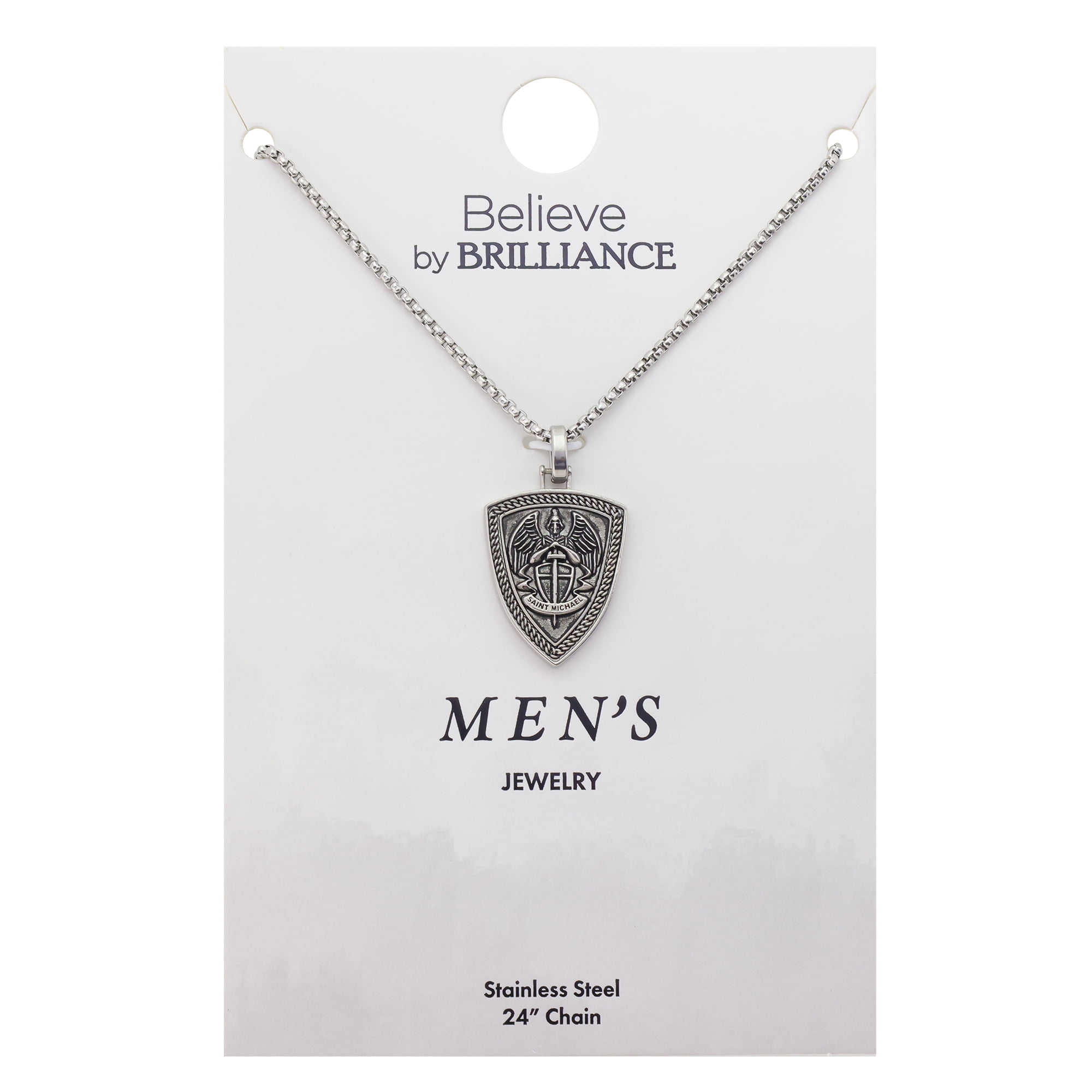 Believe by Brilliance Men's Saint Michael Shield Pendant Necklace