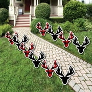 Prancing Plaid - Reindeer Lawn Decorations - Outdoor Christmas & Holiday Buffalo Plaid Yard Decorations - 10 Piece