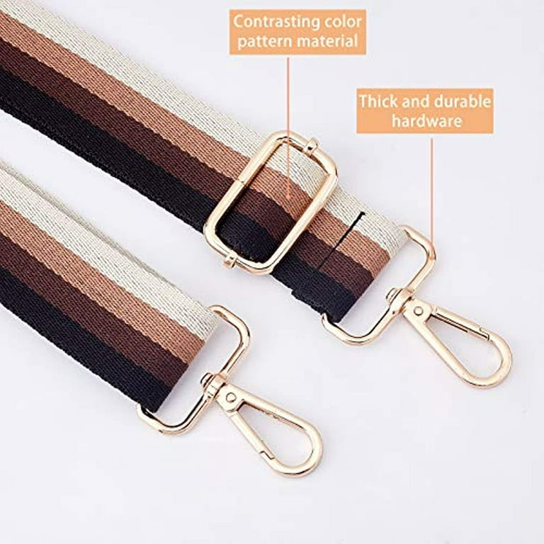 1Pc 72-130cm Wide Shoulder Straps Adjustable Canvas Bag Handles 3.8cm Wide  Black Stripes Cotton Fabric Bag Strap with Golden Alloy Swivel Clasps for