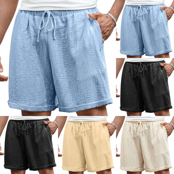CHGBMOK Mens Solid Trendy Textured Shorts Elastic Waist Drawstring Casual Shorts Lightweight Breathable Summer Beach Shorts