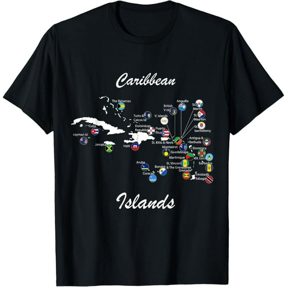 Velto Caribbean islands Flags and map, Caribbean sea vacations Tee T-Shirt All Size S-5XL