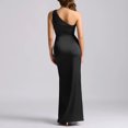 thumbnail image 2 of Morttic Women's Elegant Slanted Shoulder Satin Maxi Formal Dress – Ruched Slim Fit Perfect for Wedding Guest & Evening Party Black，S, 2 of 3