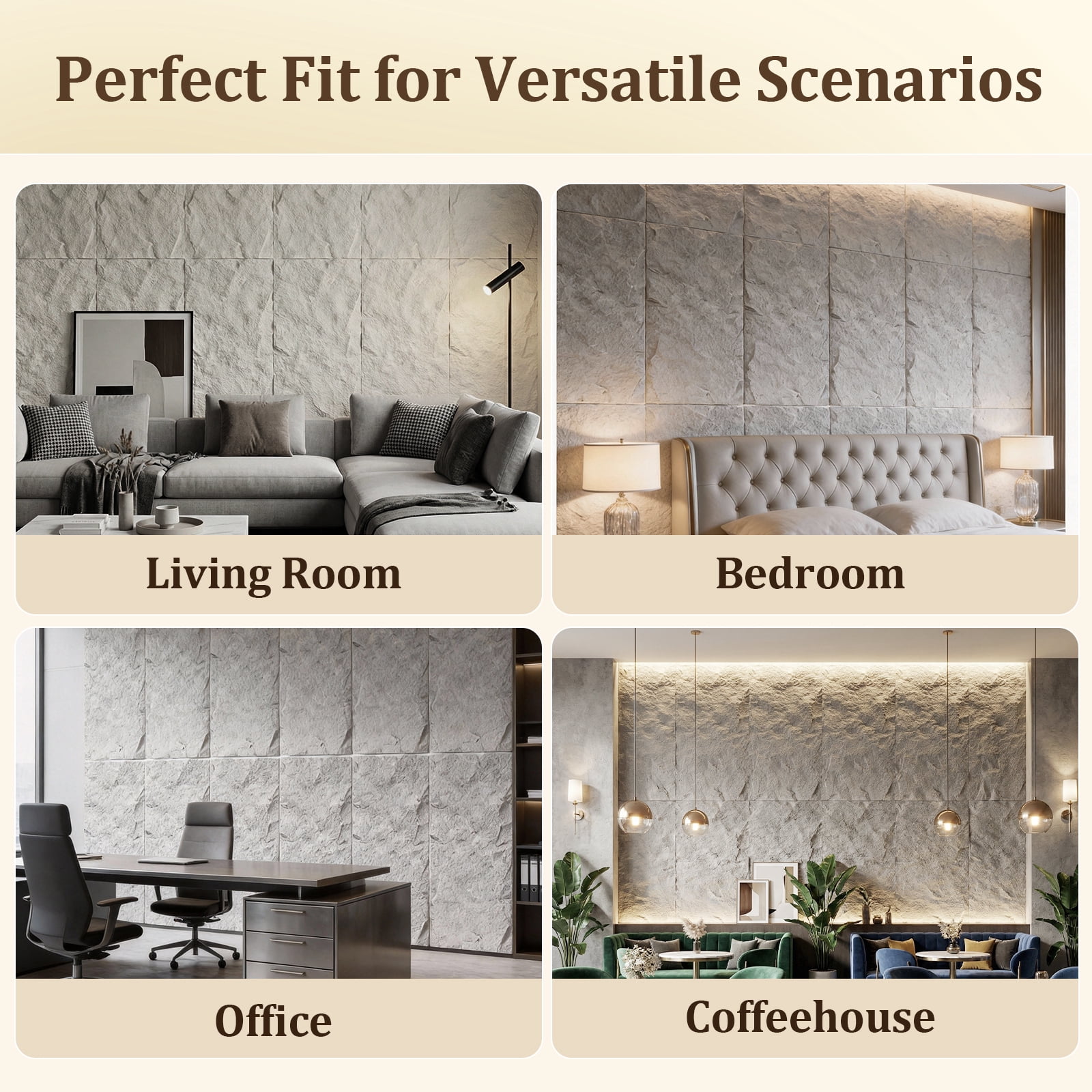 Easy4Home 4Pcs 48"x24" 3D Faux Stone Wall Panels Imitation Decorative Wall Tiles for Interior Wall Decor, Stone Gray